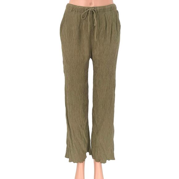 Abercrombie & Fitch Tan Wide Leg Elastic Waist Drawstring Casual Ankle Pants S - Picture 1 of 4